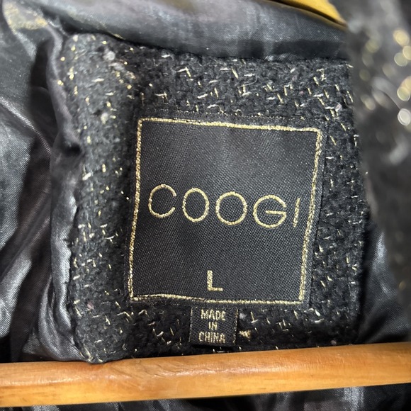 Vtg COOGI Women Sz L puffer jacket black With gold sparkle Belt Full Zip 80s 90s - Picture 3 of 9